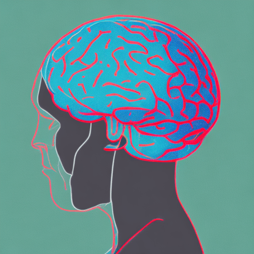 AI generated: minimalist abstrac image representing a person thinking and a brain. In a three color palette.
