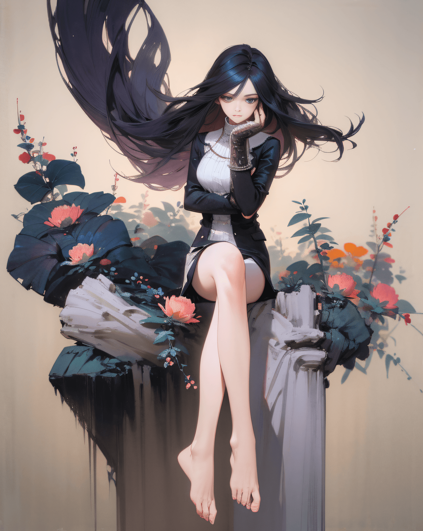 AI generated: • FEMME, Mirela Anton art Style, artistic, Soft color palette, windblown flowers, Sparkle, magical p...