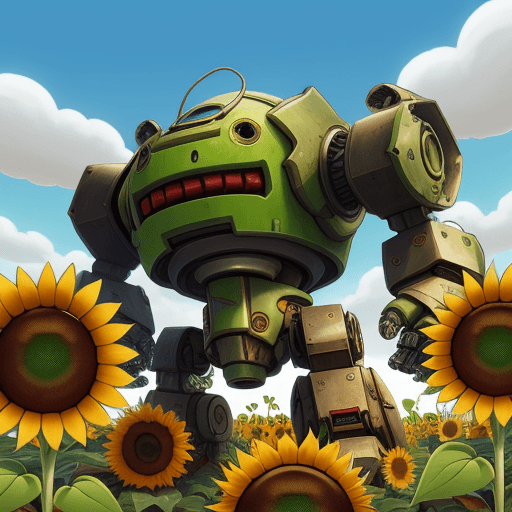 AI generated: Plants vs zombies, mechs, sunflowers