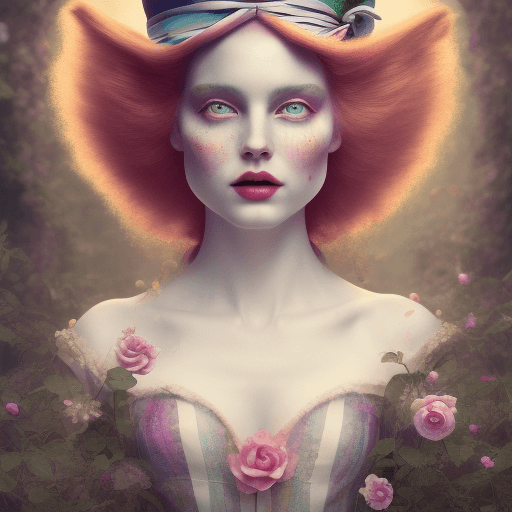 AI generated: alice in wonderland, mad hatter the whimsical woman,, highly detailed, beautiful and delicate face, ...