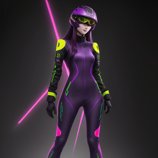 AI generated: High resolution photography, neon colors, HDR  full body, one girl, slender face, long dark purple h...