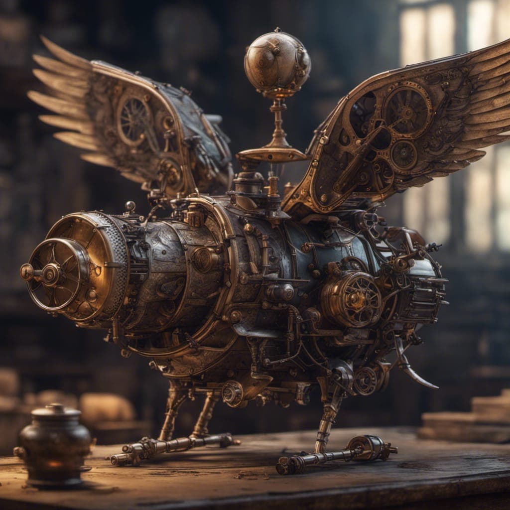 AI generated: Winged flying steampunk fantasy gothic art primitivism, accurately detailed, intricate, full of colo...