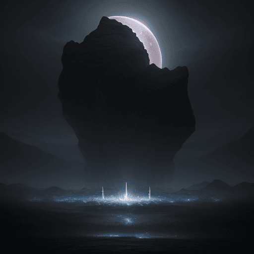 AI generated: 

"A celestial battlefield under a sky dominated by a lunar eclipse, where two moons—one black and o...