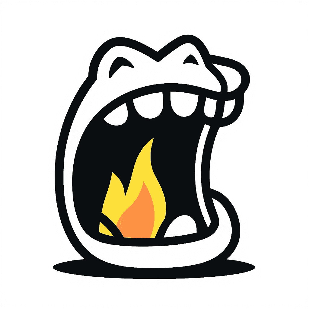AI generated: mouth, side on, open as if about to eat something. Flat colours, simple design for a logo. the botto...