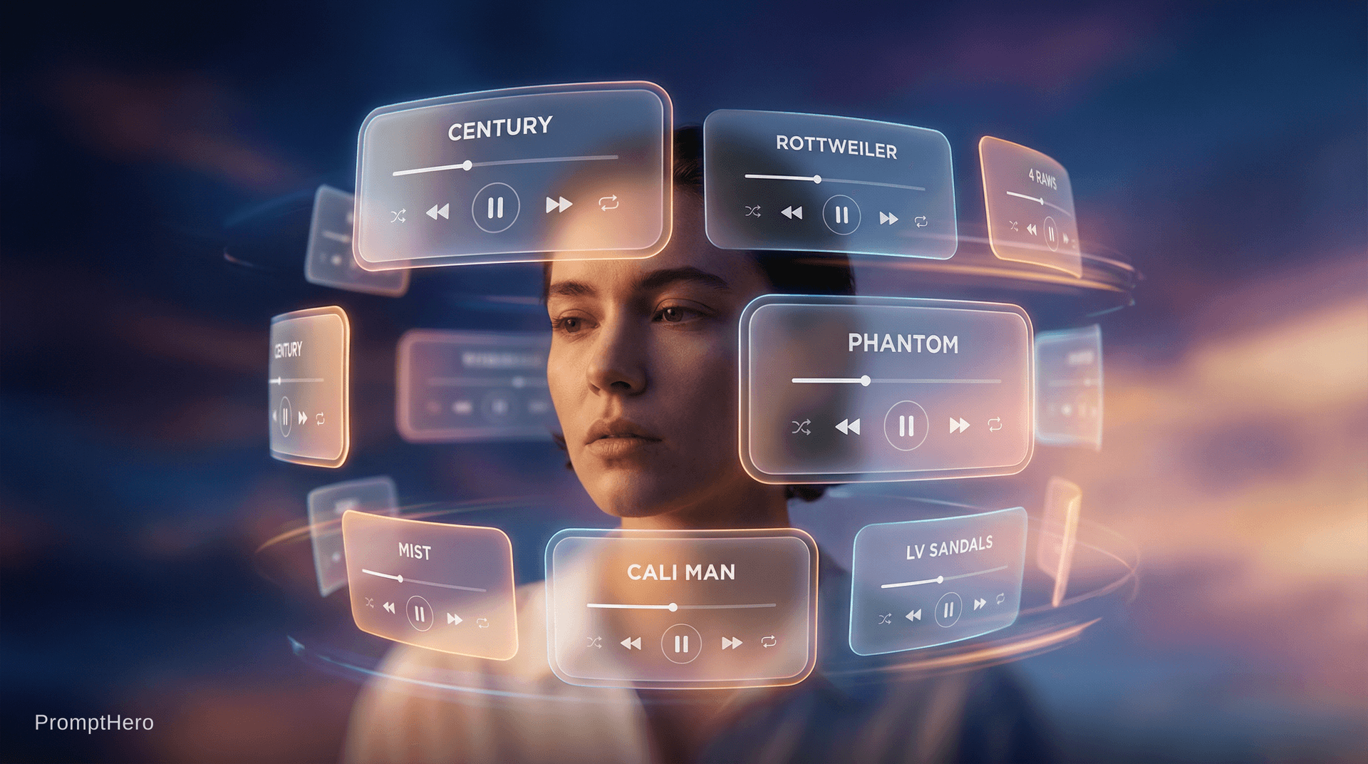 AI generated: cinematic, dreamlike Ar visual featuring a central 151 photorealistic person surrounded by floating ...