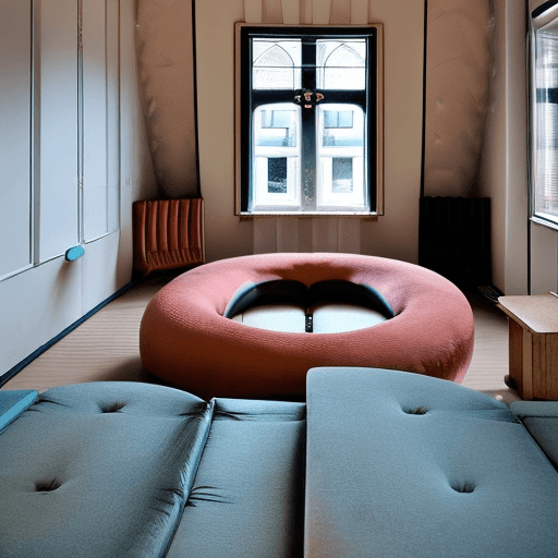 AI generated: High resolution photography interior design, dreamy sunken living room conversation pit, wooden floo...