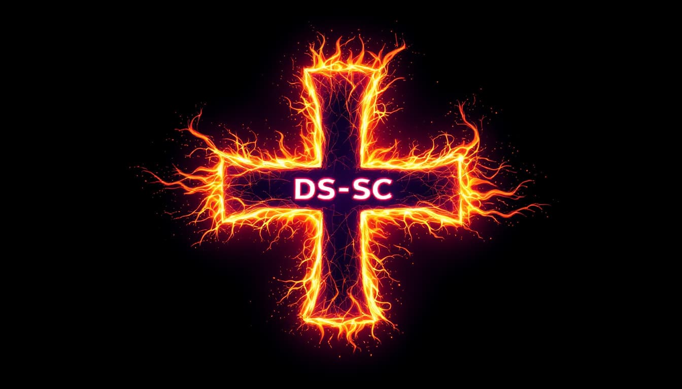 AI generated: dj logo, flaming iron cross with the word DS-SC in the middle.