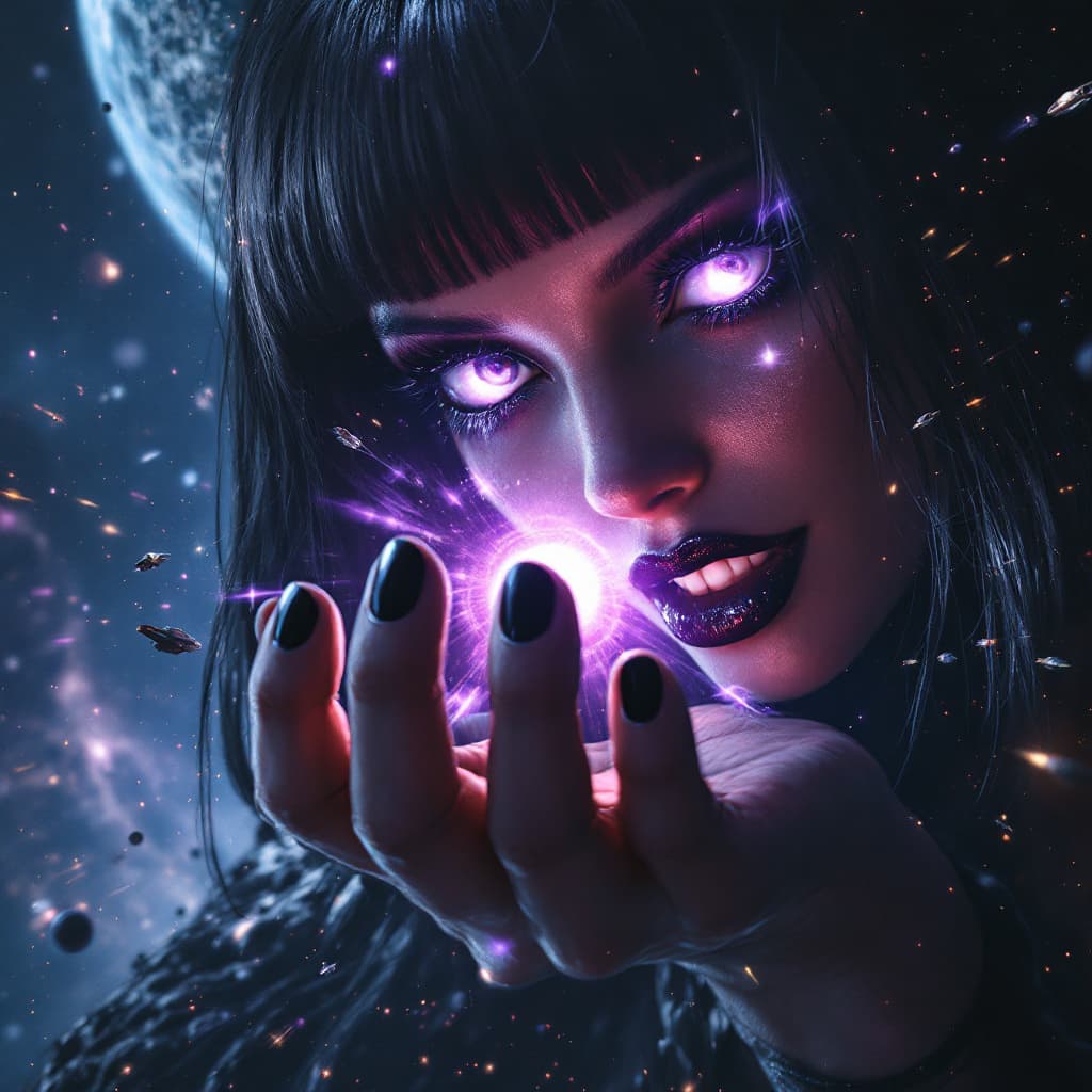 AI generated: enormous giantess female who looks exactly like WWE superstar 
 Rhea Ripley with black medium length...
