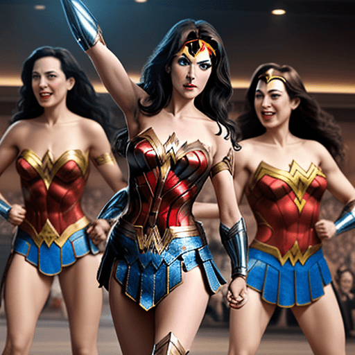 AI generated: Wonder Woman group dancing lively