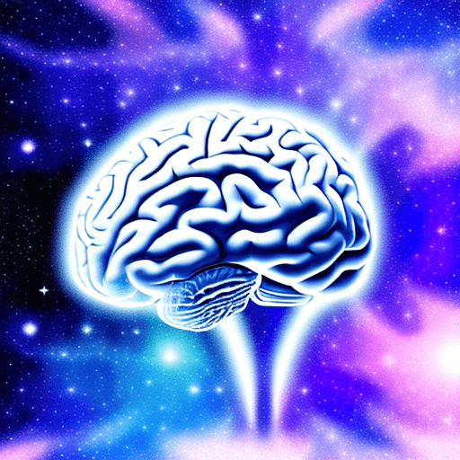 AI generated: brain in a white room. 
background: galaxy in space
