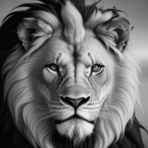 AI generated: Lion, beast, angry, strong expression face, realist, close-up, head, glorius high details, black and...