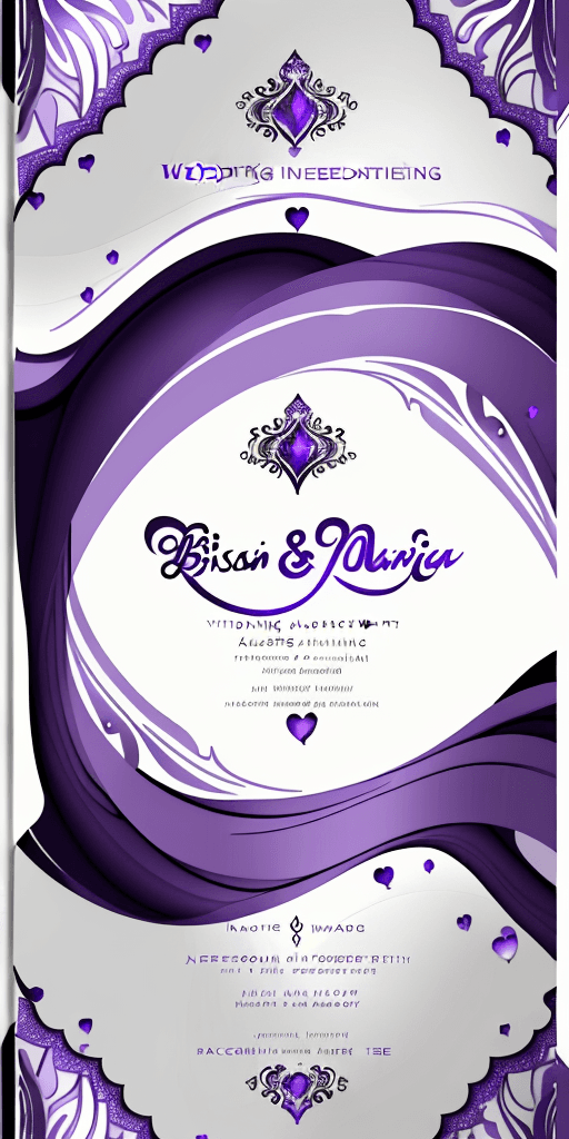 AI generated: wedding invite acceptance , for Bissan and Omar, purple and white water color background, canvas bac...