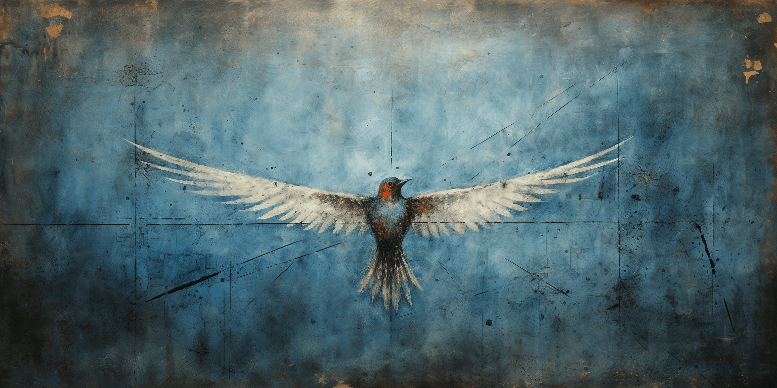 AI generated: The ancient Greek fresco painting depicting a blue bird with stars on its wings, in the style of Ans...
