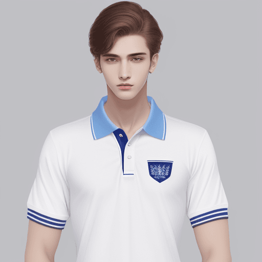 AI generated: luxury school uniform white polo shirt with blue color. My logo on on the shirt 