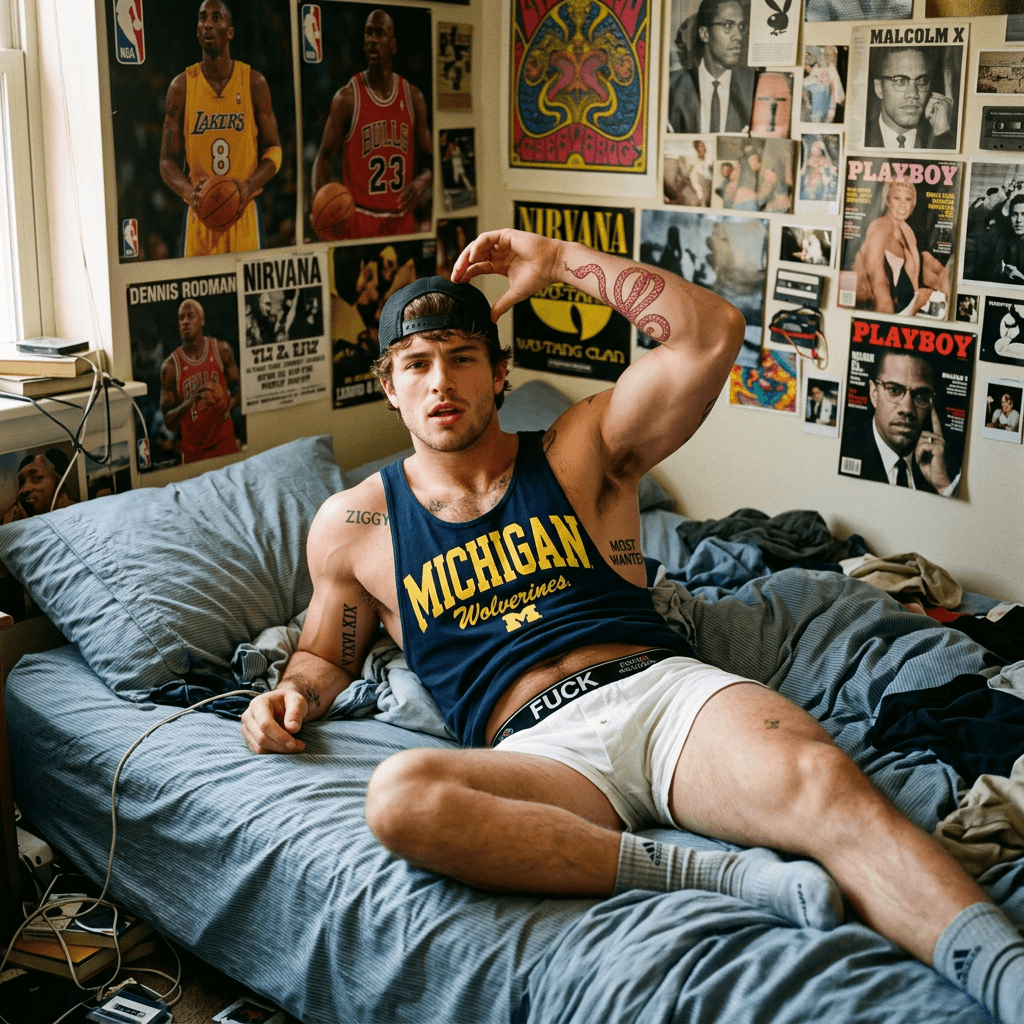 AI generated: Hyper-réaliste portrait photographique d'un jeune homme blanc musclé d'environ 22-25 ans, physique a...