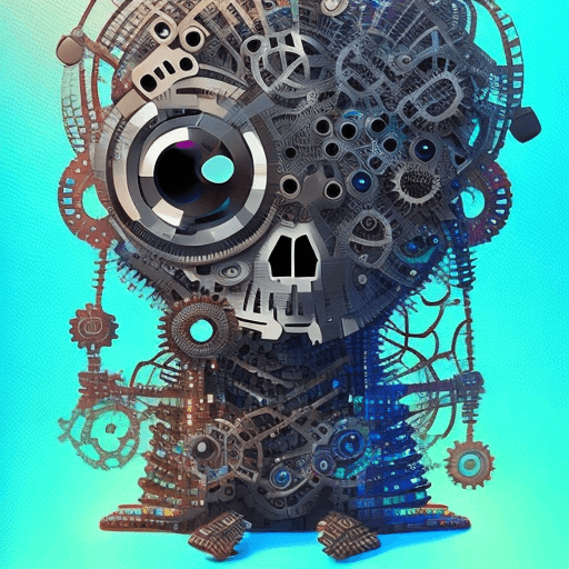 AI generated: portrait of a cute golem made of gears and wires, die cut, Holographic, iridescent, skull, darkart, ...