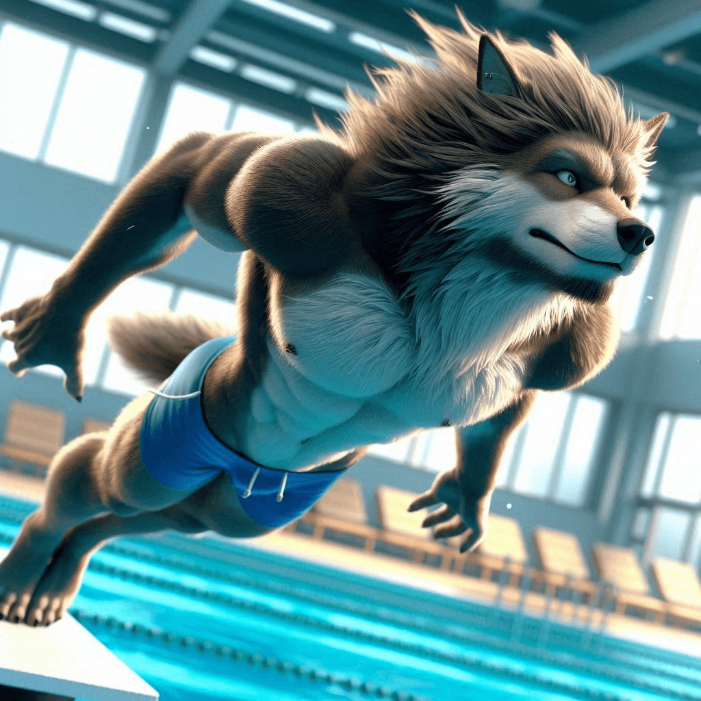 AI generated: Close-up high-quality cinematic professional 3D CGI anime animation of a long-furred wolf man in a s...