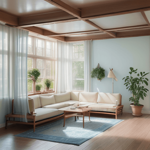 AI generated: High resolution photography interior design, dreamy sunken living room conversation pit, wooden floo...