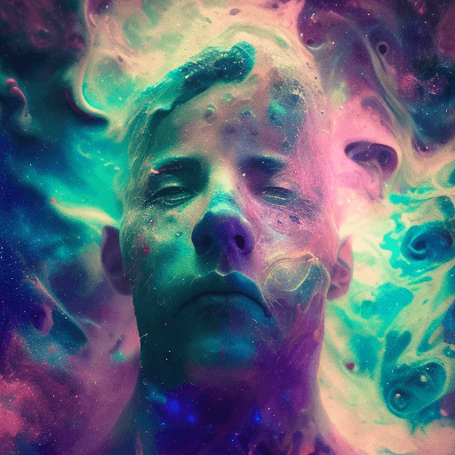 AI generated: alberto seveso art, floating head in space nebula, water ink, ink water, ink, cosmic space backgroun...