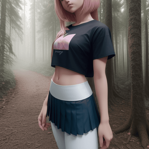AI generated: forest, full body, best quality ADDCOMM sky ADDROW
girl, black pleated skirt, (yellow crop top:1.4),...