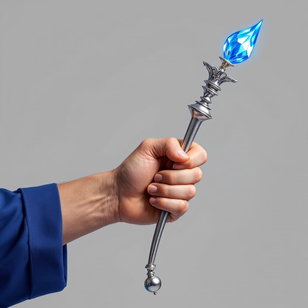 AI generated: Well muscled arm wearing a blue uniform gripping medium-short length, smooth, photo-realistic, royal...