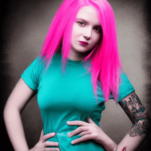 AI generated: Portrait of a pretty young woman with magenta-lite pink hair, film grain, high quality, studio shoot...