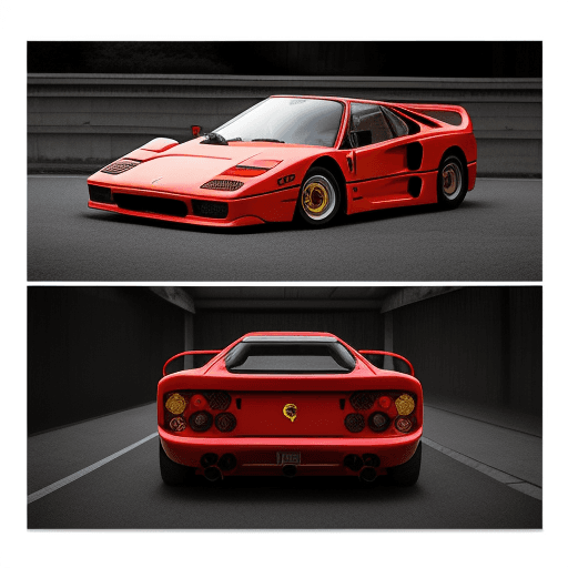 AI generated: A poster in the style of brutalism using Japanese fonts and a Ferrari f40 add texture 