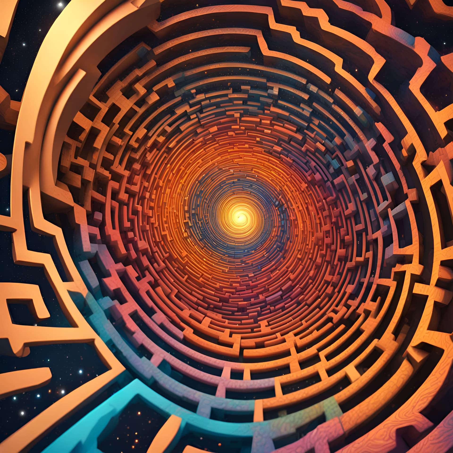 AI generated: spiral multiverse, continuous spiral pattern, maze design, space, stars, intricate, highly detailed,...
