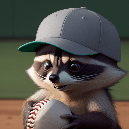 AI generated: High resolution, cute racoon facing forward with a baseball cap on