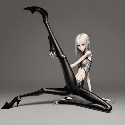 AI generated: extreme skinny slender girl, with long curved claws, skinny legs and long skinny calves in high heel...