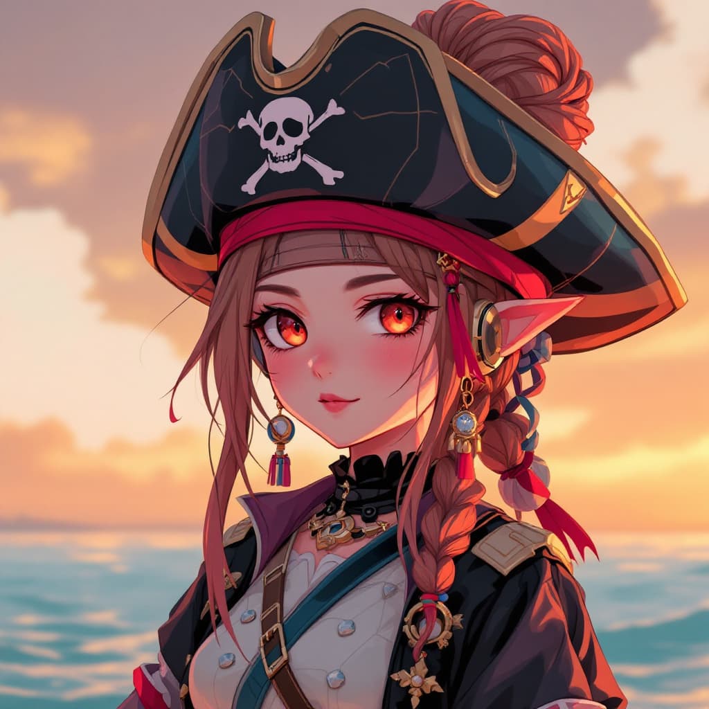 AI generated: a girl wearing pirate, in the style of otherworldly illustrations, realistic color schemes, havencor...