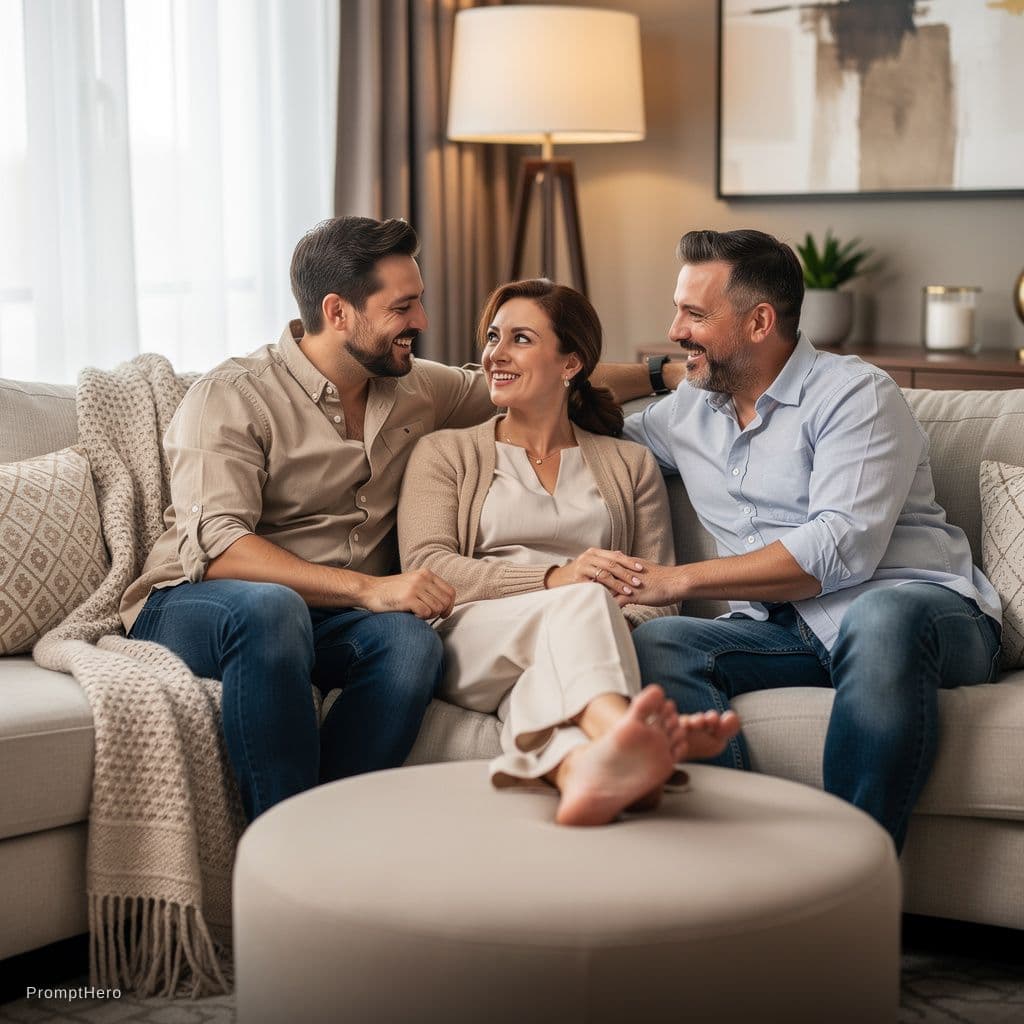 AI generated: Cuckold couple sharing the sexy feet of hotwife with stranger men