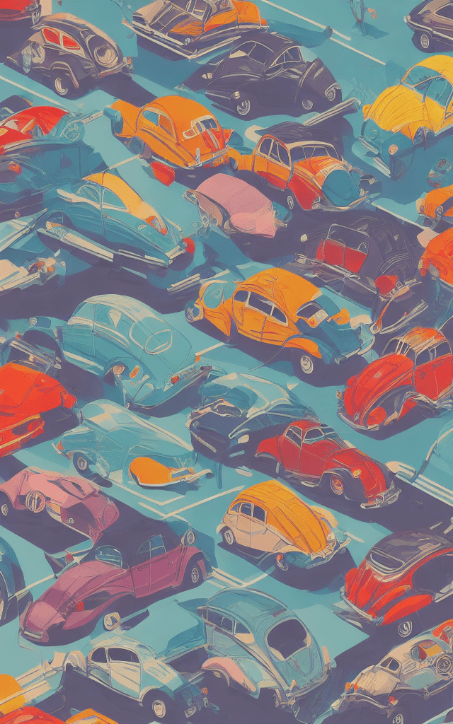 AI generated: artwork of t-shirt graphic design, flat design of one retro ,volkswager beetle, colorful shades, hig...