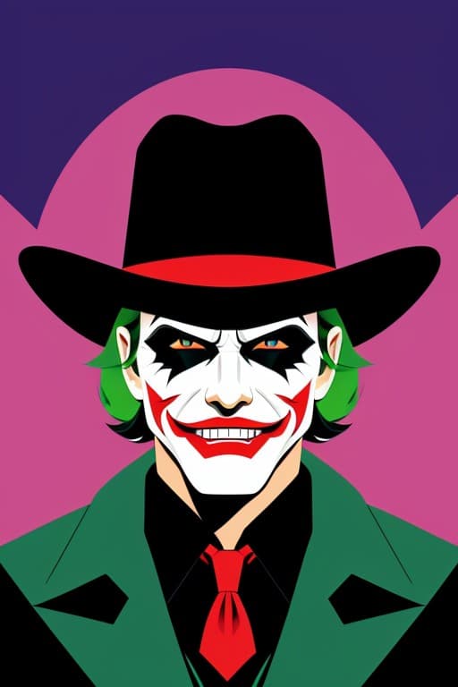 AI generated: cowboy joker, Vector art, Vivid colors, Clean lines, Sharp edges, Minimalist, Precise geometry, Simp...