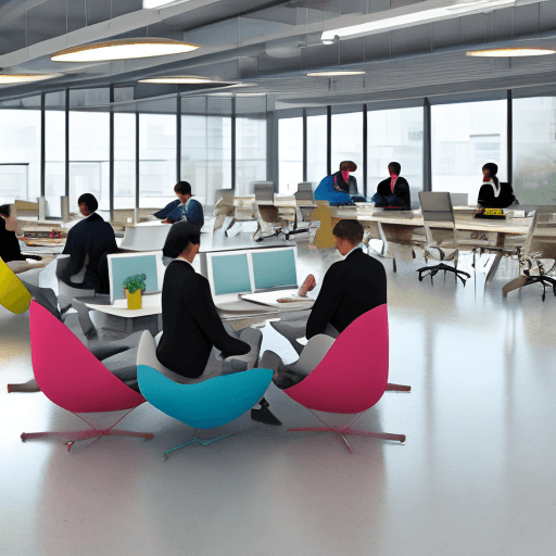 AI generated: Create an energetic and vibrant image of young office workers in a modern office setting. The office...