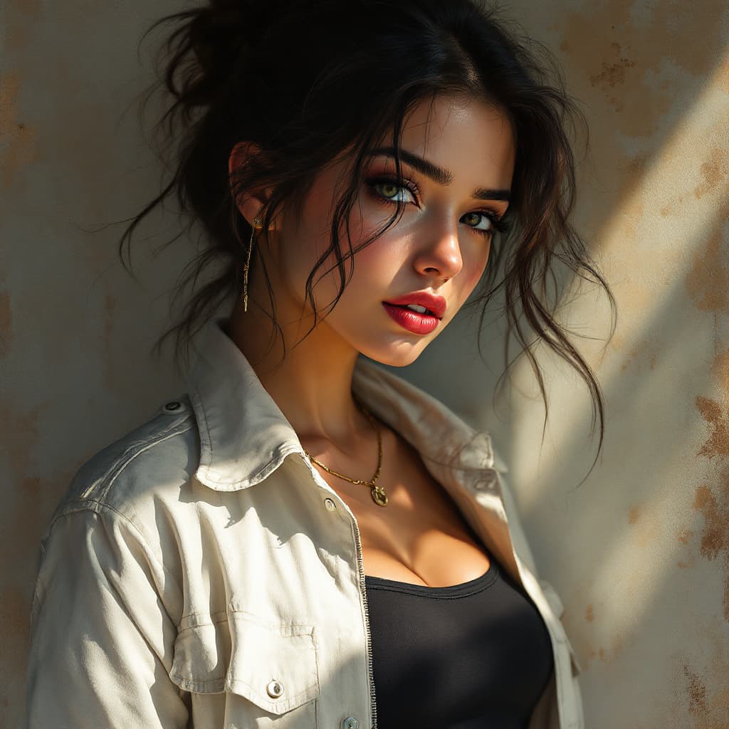 AI generated: a beautiful girl with an office jacket and tank top portrait, realistic shaded, fine details, realis...