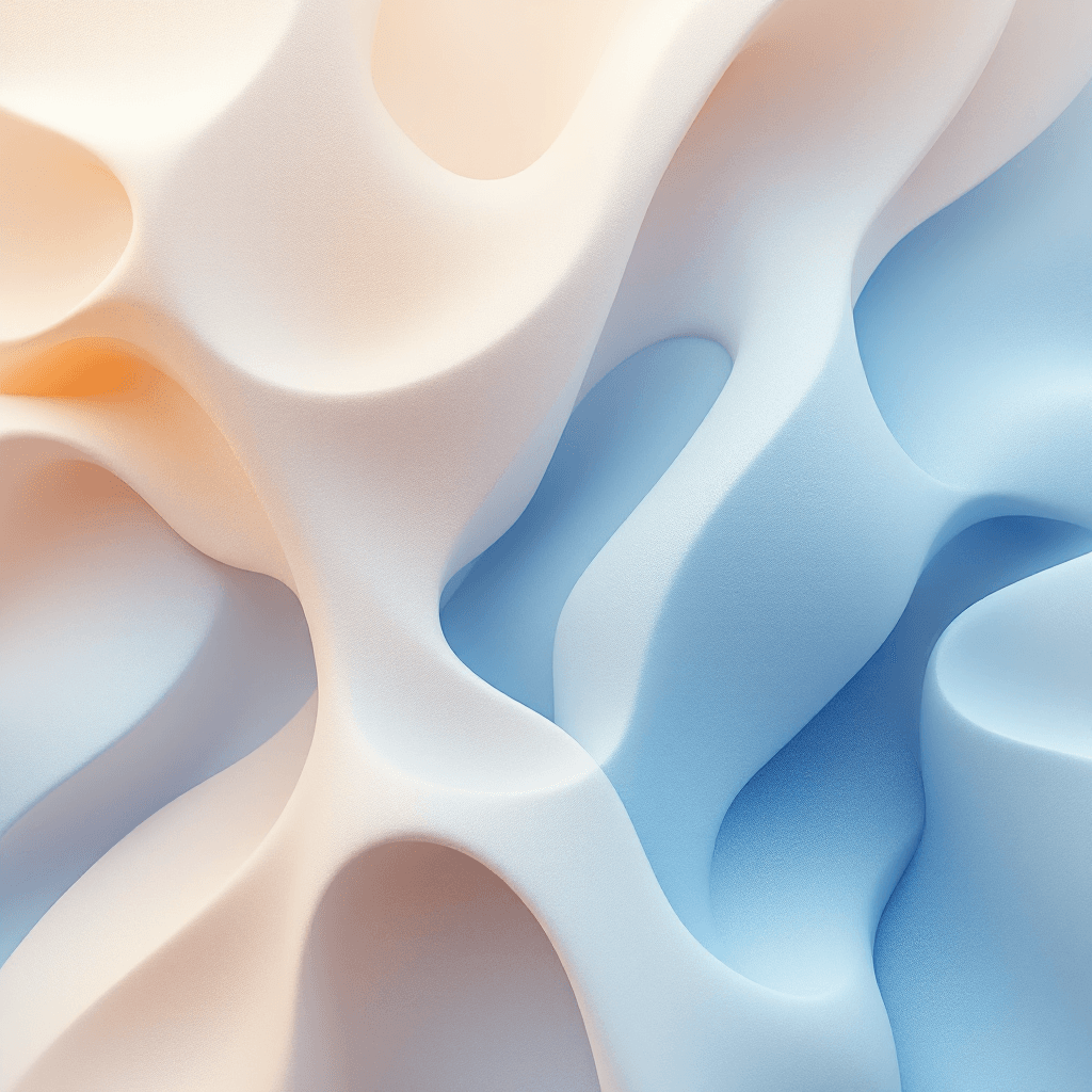 AI generated: 3D abstract geometric art, translucency, soothing beige and blue, smooth texture, gradient effect, c...