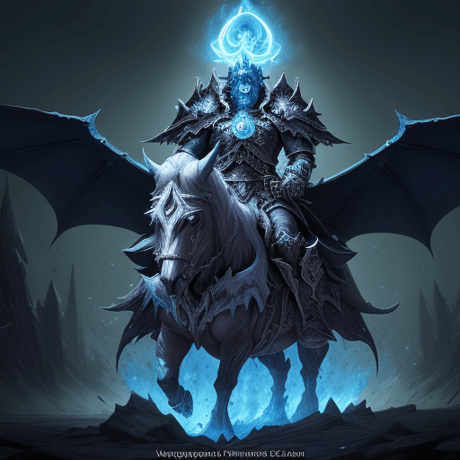 AI generated: world of warcraft lich king on an elemental mount fighting a blood elf
