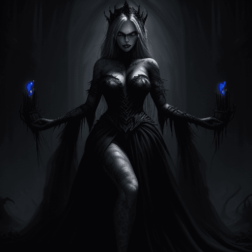 AI generated: create image of woman, a full body portrait of dark queen,perfect face,  dark fantasy randy theme, m...