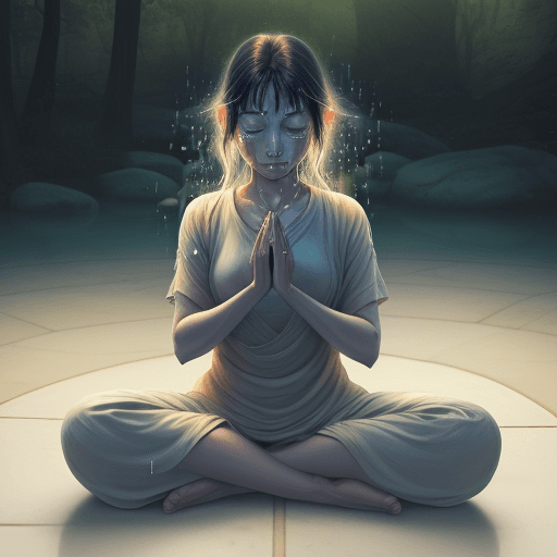 AI generated: A person meditating with tears, with natural colours