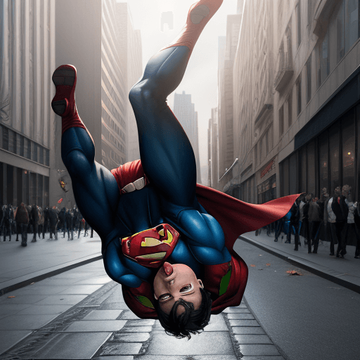 AI generated: Superman fall on street, 4 k ultra hd 