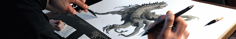 AI generated: asian dragon, pen and ink, intricate line drawings, by craig mullins, ruan jia, kentaro miura, greg ...