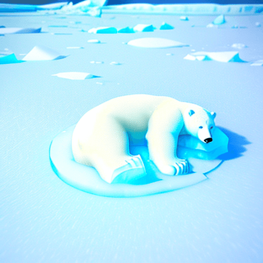 AI generated:  a soft fluffy polar bear sleeping peacefully on a ice bed carved into an iceberg