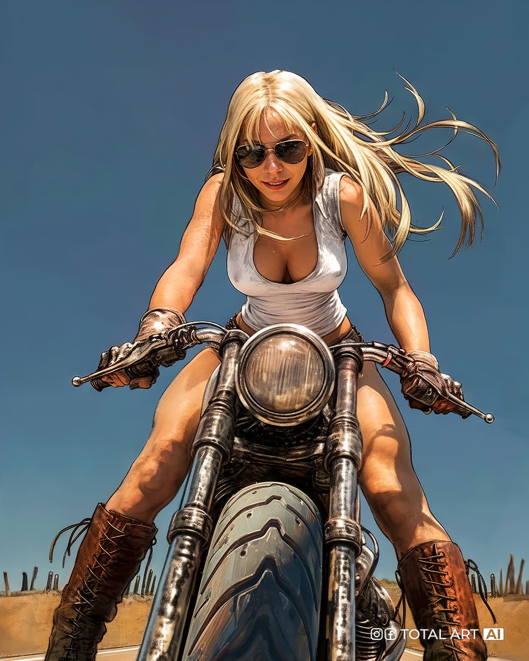 AI generated: Hyper realistic digital art painting, comic book cover style, full body view, 3/4 view from below, y...