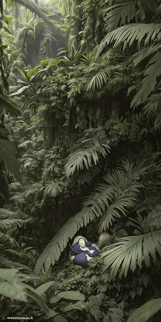 AI generated: scene en gros plan dans la jungle: une mygale sort d'une chaussure et d'objet appartenant à un avent...