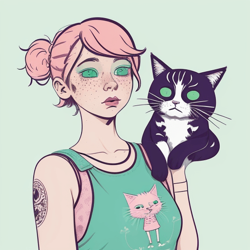 AI generated: An Doodle style illustration of a quirky girl with pink hair, in the style of Flat shading, Gemma Co...