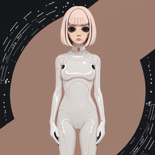 AI generated: in a neutral background full body portrait of little (alien female):1.1, Prominent eyes, complex bac...