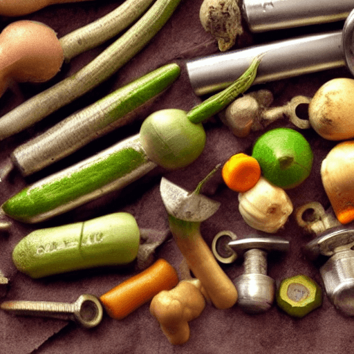 AI generated: Bolts nuts and other vegetables, extremely detailed