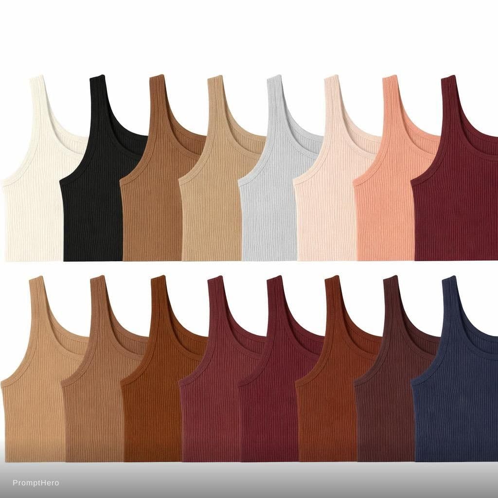 AI generated: olong buatkan mockup tanktop ini warna nya sesuaikan dengan ini jadi ada warna broken white, hitam, ...