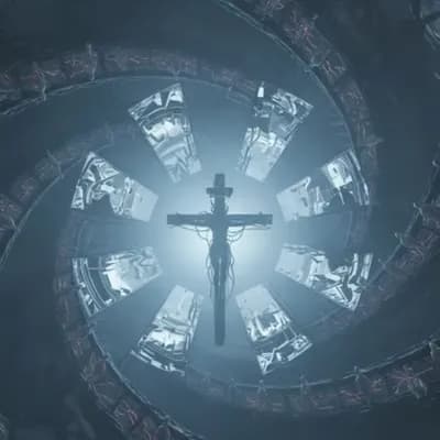 AI generated video: Slow, cinematic dolly-in through a Flesh Cathedral. Translucent biomech tubes writhe and pulsate wit...